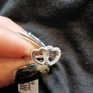 Sterling Silver Interlocking Heart Ring with Accent Details